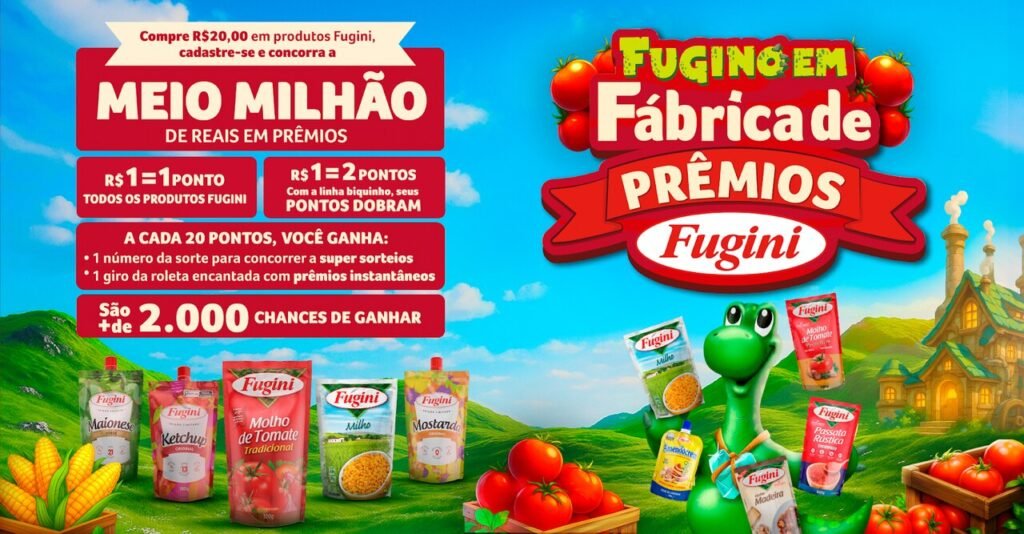 “Fábrica de Prêmios Fugini” dá até R$ 50 mil em sorteios e prêmios instantâneos
