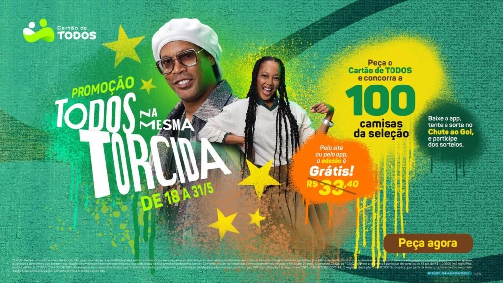 Cartão de Todos lança promoção com Ronaldinho e Negra Li para distribuir camisas da Seleção