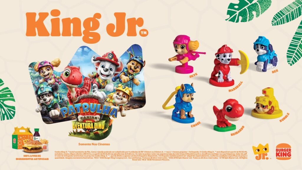 Burger King lança brinquedos de "Patrulha Canina: Uma Aventura Dino" no Combo King Jr.